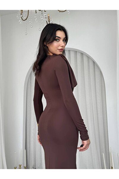 zoezoe Degaje Yaka Uzun Kollu Uzun Elbise