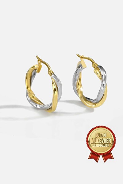 MEKS JEWELS Mikron Altın Kaplama Gümüş Halka Küpe