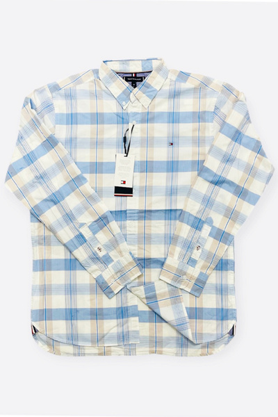 Tommy Hilfiger Mens Blue Check Regular Fit Cotton Shirt