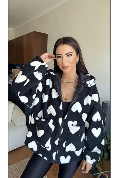 hibiscus Heart-shaped plush jacket with black and white lining