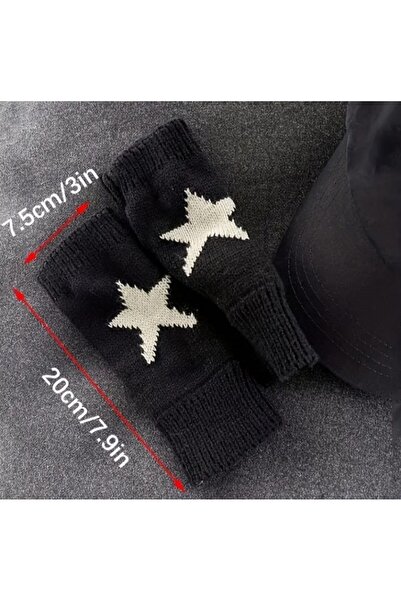 kho military design Black Color,Star Knit Half Finger Wool Gloves (Pair)