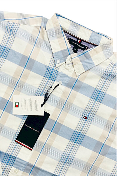 Tommy Hilfiger Mens Blue Check Regular Fit Cotton Shirt