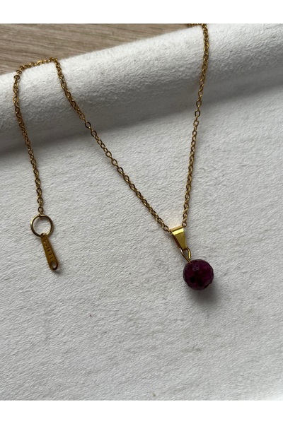 Pel Design قلادة من الفولاذ مصنوعة يدويًا من حجر الياقوت مقاس 8 مم