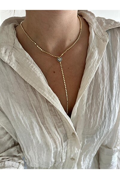 Charmist 14K Çelik Üzeri Altın Kaplama Nazar Boncuğu Detaylı Y Ezme Zincir Kolye