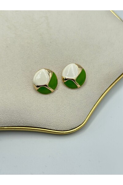 MyladyAccessoriess Gold Line Detail Enamel Colored Earrings (Brass Plated) White