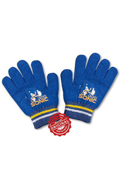 Sonic the Hedgehog Kids Knitted Gloves - Blue with Yellow and Gray Stripes, Official SEGA Licensed