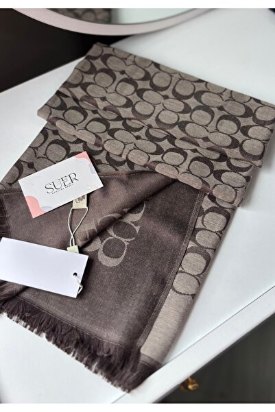 Şalcı C desen YÜN İPEK pamuklu şal sütlü kahve çift renkli