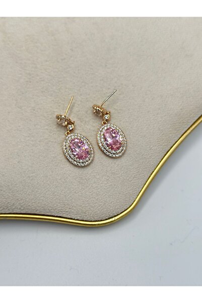 MyladyAccessoriess Oval Cut Pink Steel Earrings with Dangle