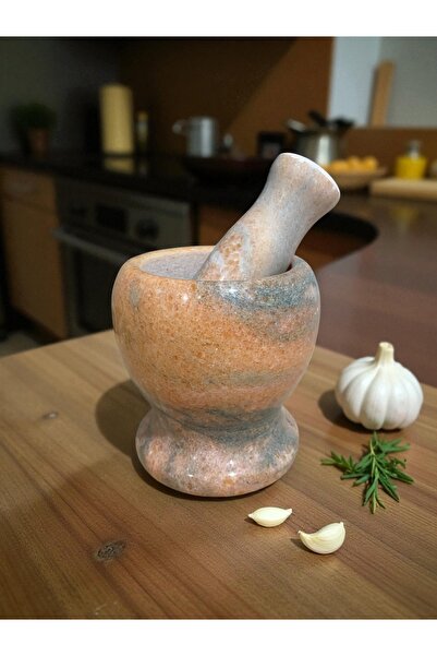 ELİTEVOOD Mermer Havan Turuncu– Doğal Sırsız Iç Yüzey, Baharat ve Sarımsak Dövücü