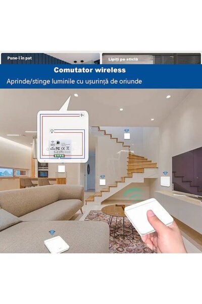 XtmGoods Comutator inteligent wireless Kinetic 433MHz - 2x emițătoare + 1 receptor, 2000W, alb