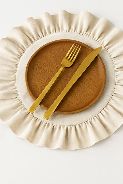 Mirilliahome 6-Piece Elite Raw Linen Frilled American Dinner Plate and Serving Plate Set