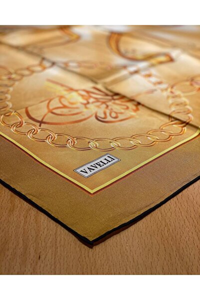 vavelli MİNA ZİNCİR DESEN HARDAL TWİLL İPEK EŞARP