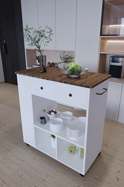 moka park avm Tekerlekli i Kahve Köşesi Dolabı Oval Kenarlı Mikrodalga ve Tost Makinesi Uyumlu, Modern Tasarım