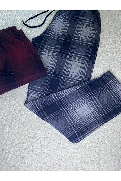 DÜVEN 2 Pieces Jacquard Fabric Winter Women's Men's Unisex Anthracite & Burgundy Color Tracksuit Pajama Bottoms