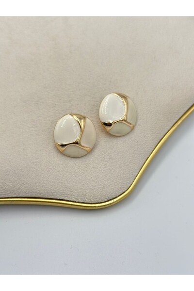 MyladyAccessoriess Gold Line Detail Enamel Colored Earrings (Brass Plated) White