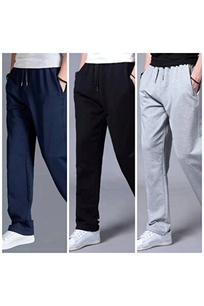 GOLSREY Set of 3 Men's Black Gray Navy Blue Ribbed Leggings Sweatpants