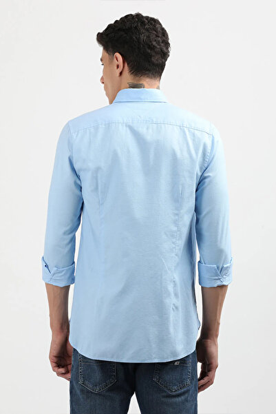 Tommy Hilfiger Mens Sky Blue Solid Regular Fit Cotton Shirt