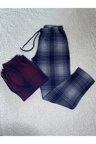 DÜVEN 2 Pieces Jacquard Fabric Winter Women's Men's Unisex Anthracite & Burgundy Color Tracksuit Pajama Bottoms