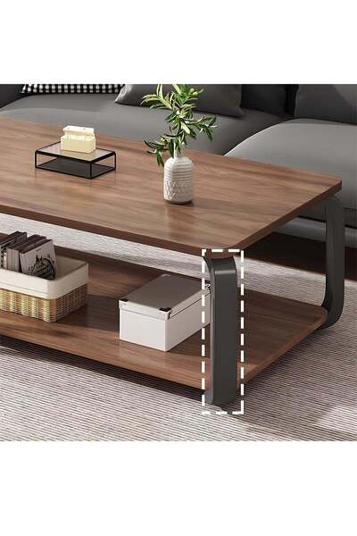 Taimi 2-layers Modern Center Table With Elegant Design-Gray Coffee Table and Black Meta Frame 100x50x43cm