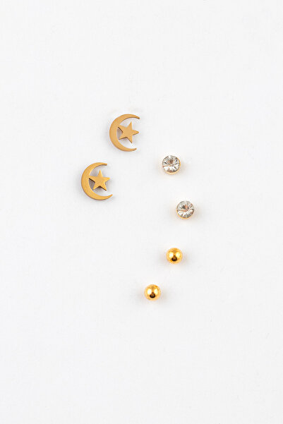 Sortie Aksesuar Paslanmaz Çelik 5 Çift Değişken Model Çivili Küpe Seti Kombini