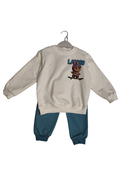 Tospik Kids Mavi Labubu Baskılı Çocuk Eşofman Takımı – Rahat ve Yumuşak Kumaş 3 İPLİKLİ