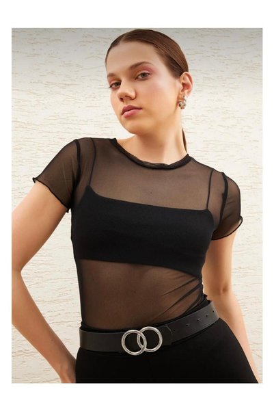 SARI Black Bluse Tulle Transparent