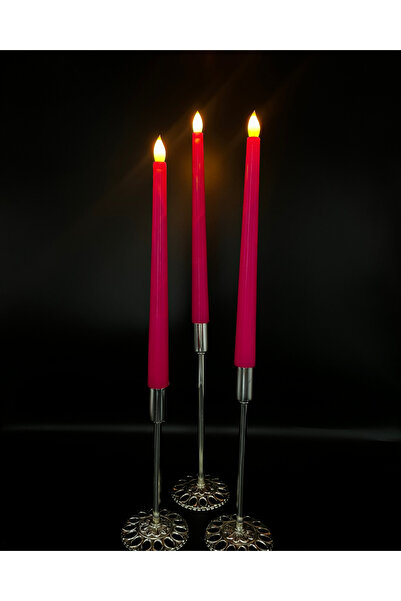 Led Mum 3 adet fuşya renk kaliteli şamdan mum boy 32 cm