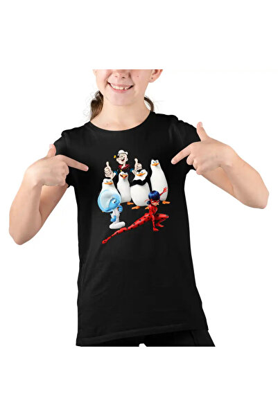 OEM Tricou Copii Fete Pinguinii din Madagascar Strumfii Miraculous Popeye Mar...
