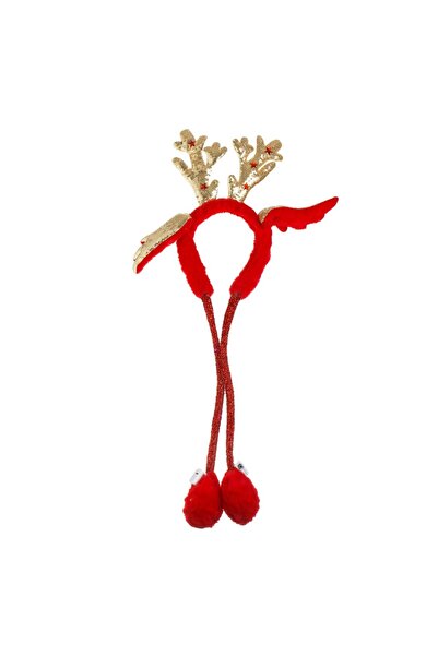 OEM Red Faux Fur Christmas Hair Wreath with Red and Gold Reindeer Antlers Motion & Light