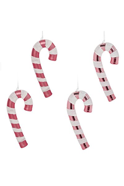 OEM Χριστουγεννιάτικα στολίδια δέντρου, ροζ γλειφιτζούρια με λευκές ολογραφικ...