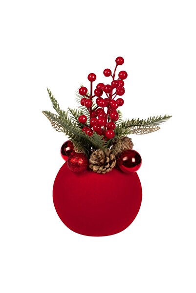 OEM Decoratiune de Masa de Craciun Glob din Spuma cu Crengi & Pomusoare 14x26cm