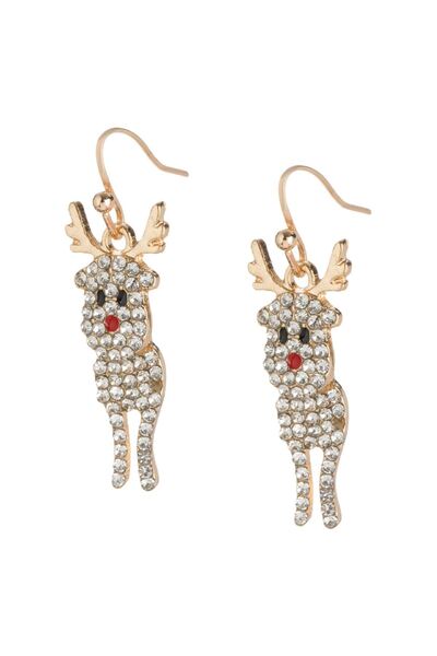 OEM Gold-Colored Reindeer Christmas Earrings with Strass