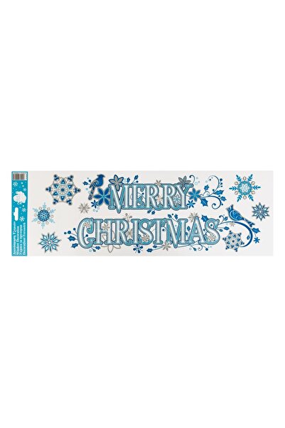 OEM Autocolante Decorative de Craciun "Merry Christmas" Pasari Bleu Glitter Argintiu 20x60cm