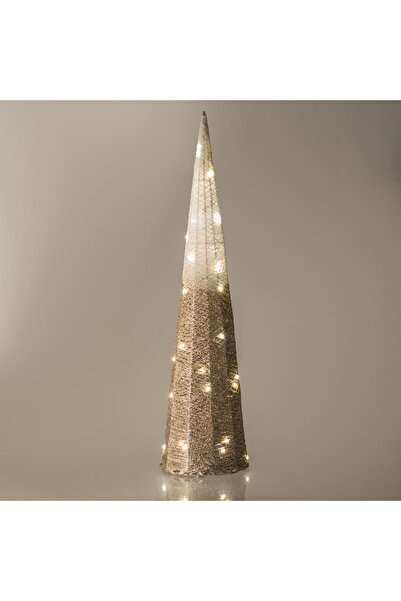 OEM Con Decorativ de Craciun Alb cu Glitter Bej Sampanie Ombre & LED Ø21x80cm