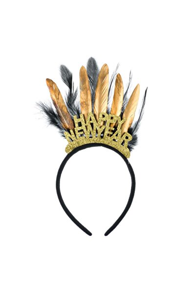 OEM Coronita Aurie cu Pene şi Sclipici HAPPY NEW YEAR