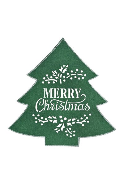 OEM Suport Farfurie din Pasla de Craciun in Forma de Brad Glitter "Merry Chri...