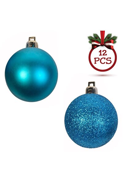 OEM Set of Turquoise Glitter Mat Christmas Baubles Ø5cm - 12pcs