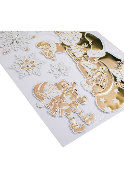 OEM Autocolante Decorative de Craciun Mos Craciun Fulgi Glitter Bej Alb 24x41cm