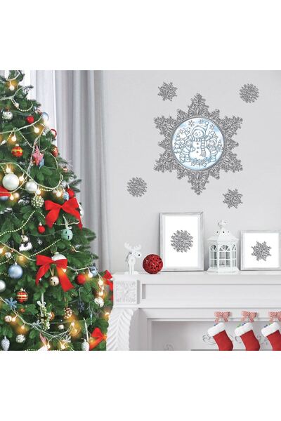 OEM Autocolante Decorative de Craciun Om de Zapada Fulgi Argintii 18x23cm