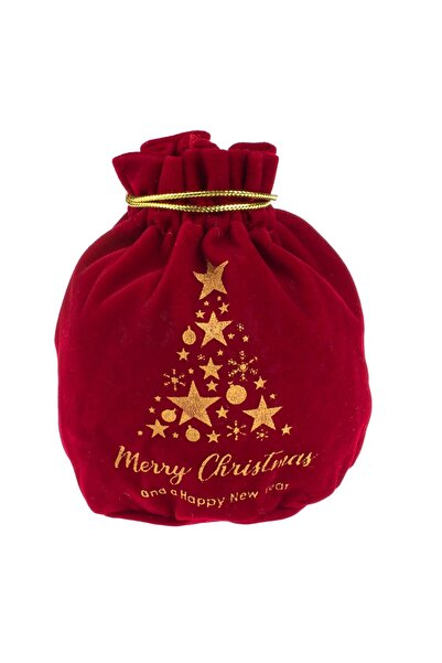 OEM Red Velvet Christmas Gift Bag with Gold Foil Image 10x15cm
