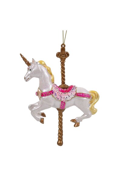 OEM Χριστουγεννιάτικο Στολίδι Δέντρου Καρουζέλ Άλογο Λευκό Χρυσό με Γκλίτερ Π...