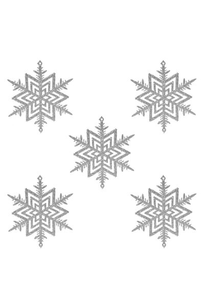 OEM Set Ornamente Brad de Craciun Fulgi Argintii cu Glitter 10cm - 5buc