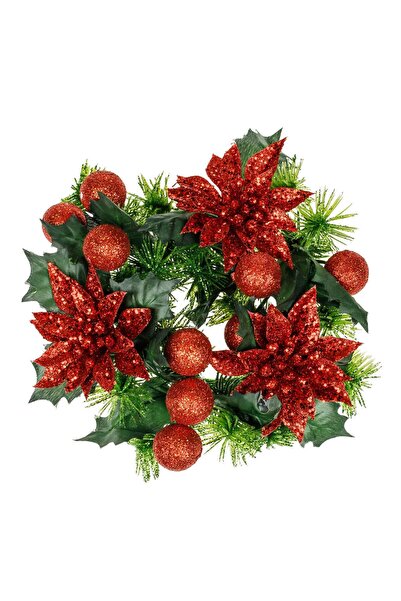 OEM Inel Decorativ pentru Lumanare Craciunite Rosii Vasc 22cm