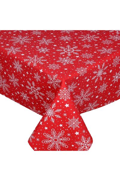 OEM Κόκκινο Διακοσμητικό Τραπεζομάντιλο με Λευκές Νιφάδες Χιονιού και Αστέρια...