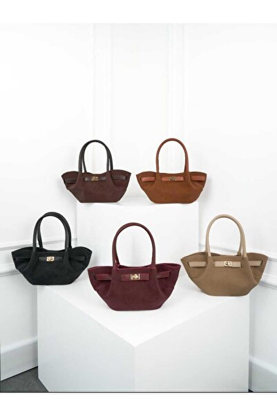 ÖZÜM TAKI Women's Dark Brown Suede Shoulder and Arm Bag