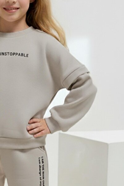 Magu Girl's Cotton Lettering Printed Sweatshirt and Palazzo Tracksuit Set