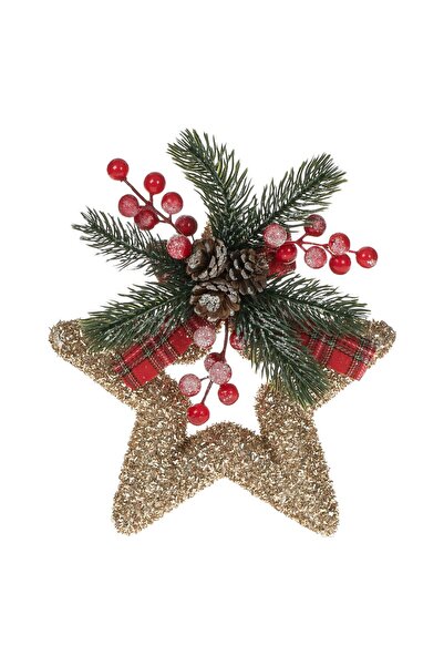 OEM Stea Decorativa din Spuma Aurie cu Tinsel Ramura & Pomusoare de Craciun 2...