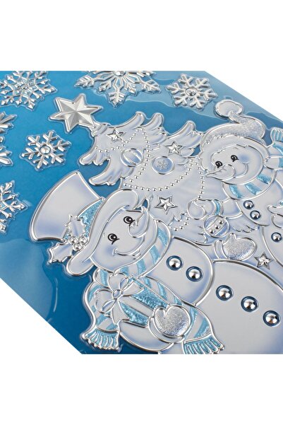 OEM Christmas Decorative Stickers Snowman Fir Tree Snowflakes Blue Silver 21x31cm