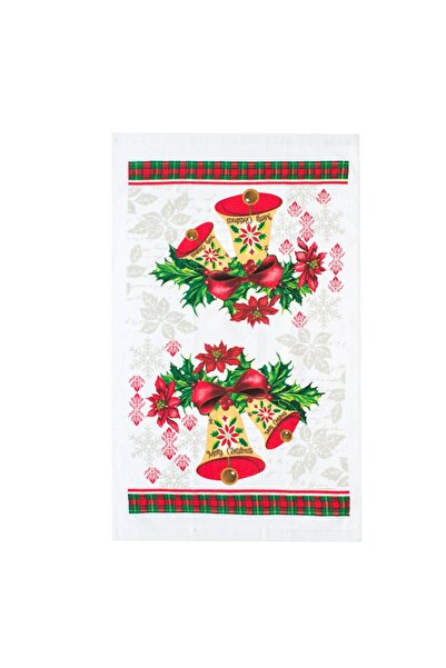 OEM Prosop din Bumbac de Bucatarie Alb Craciunite Clopote 63x38cm