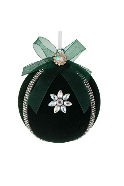 OEM Christmas Tree Ornament Velvet Green Globe with Strass Ø10cm